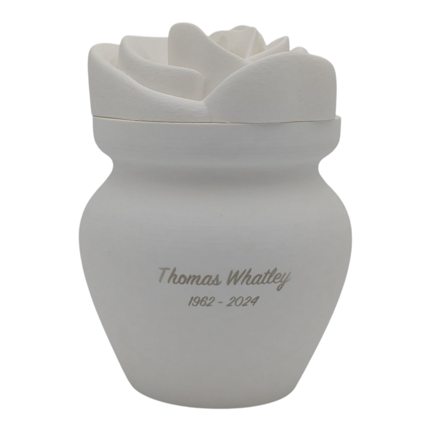 White Biodegradable Urn with Rose Lid
