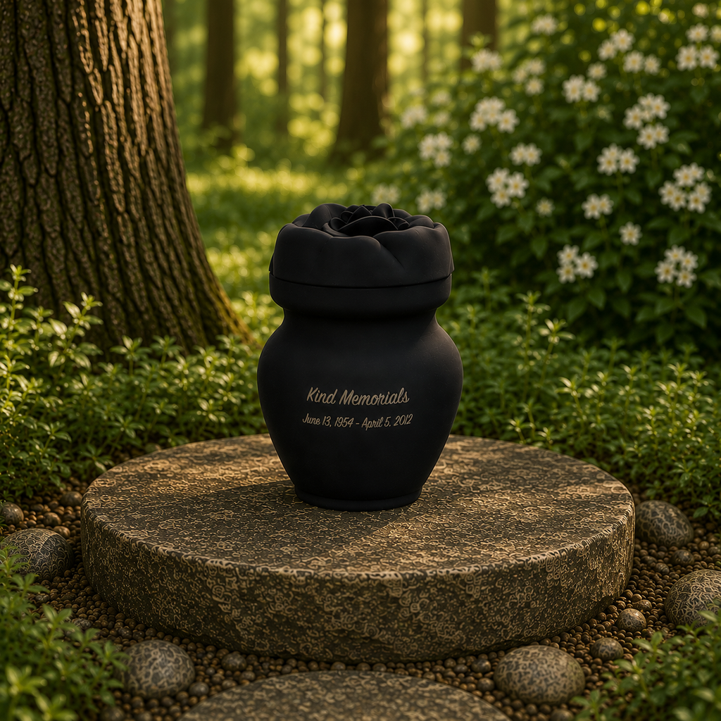 Black Bio Urn with Rose Lid