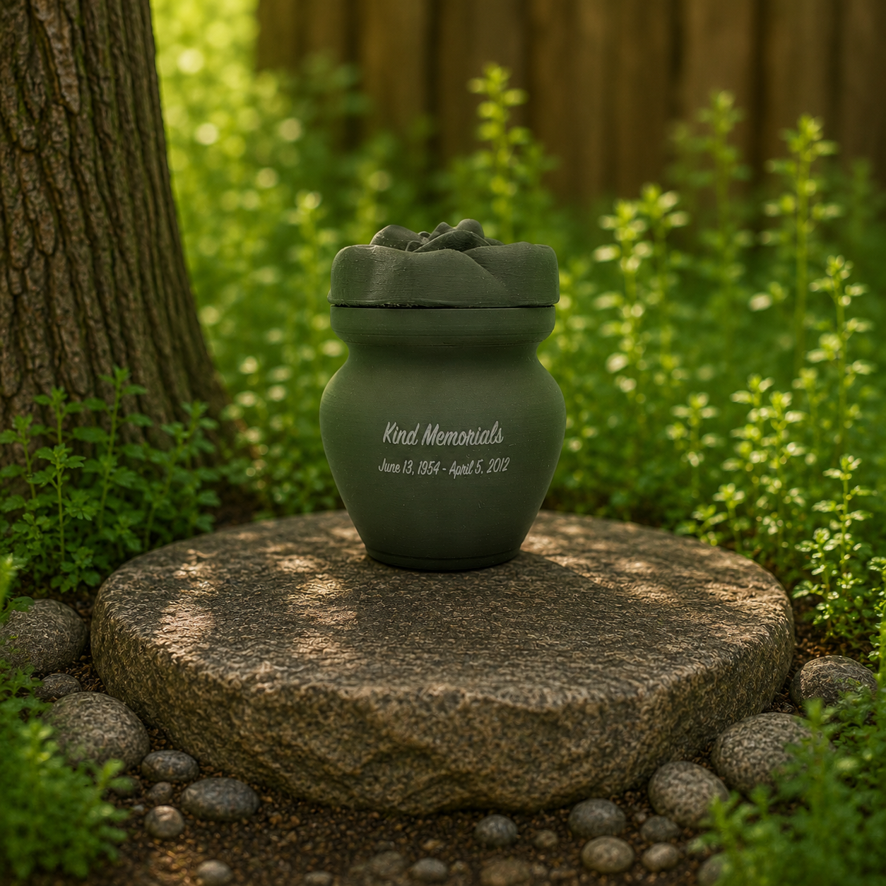 Forest Green Bio Urn with Rose Lid