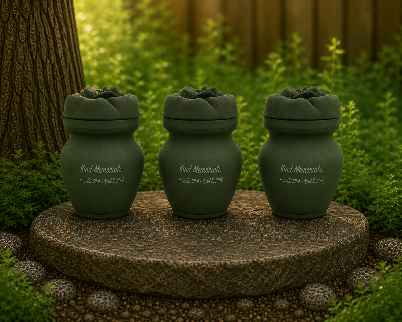 Forest Green Bio Urn with Rose Lid