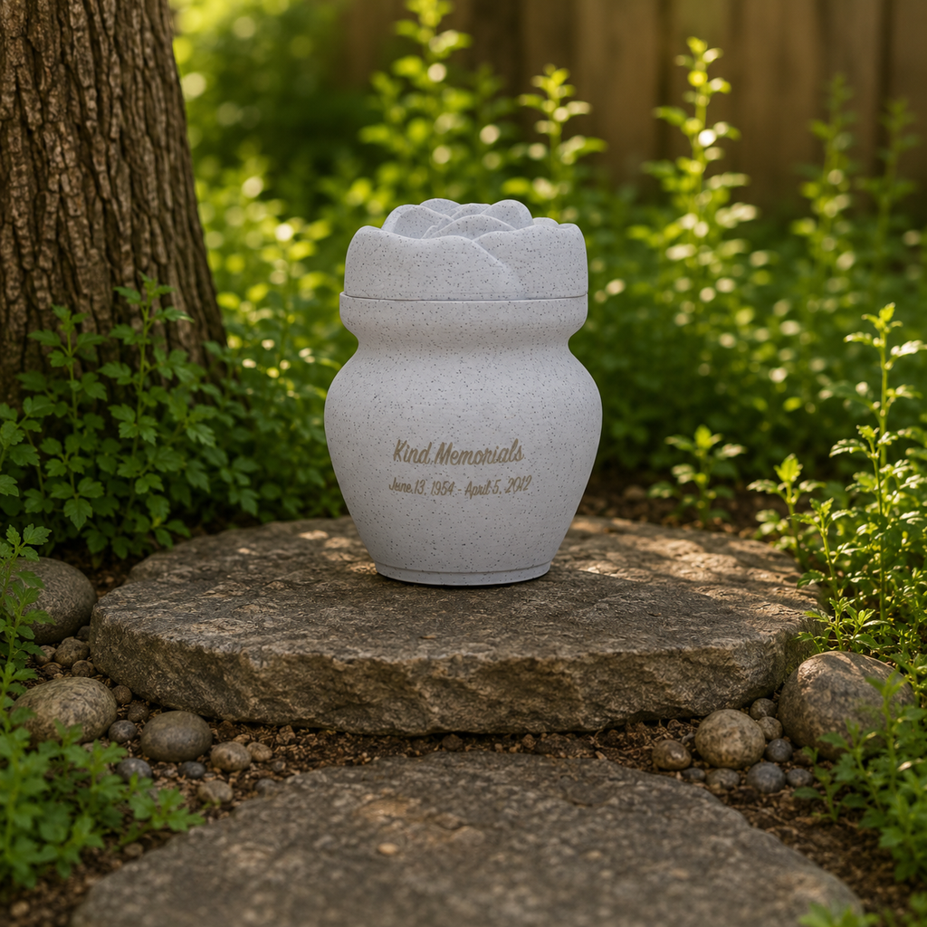 Marble Bio Urn with Rose Lid