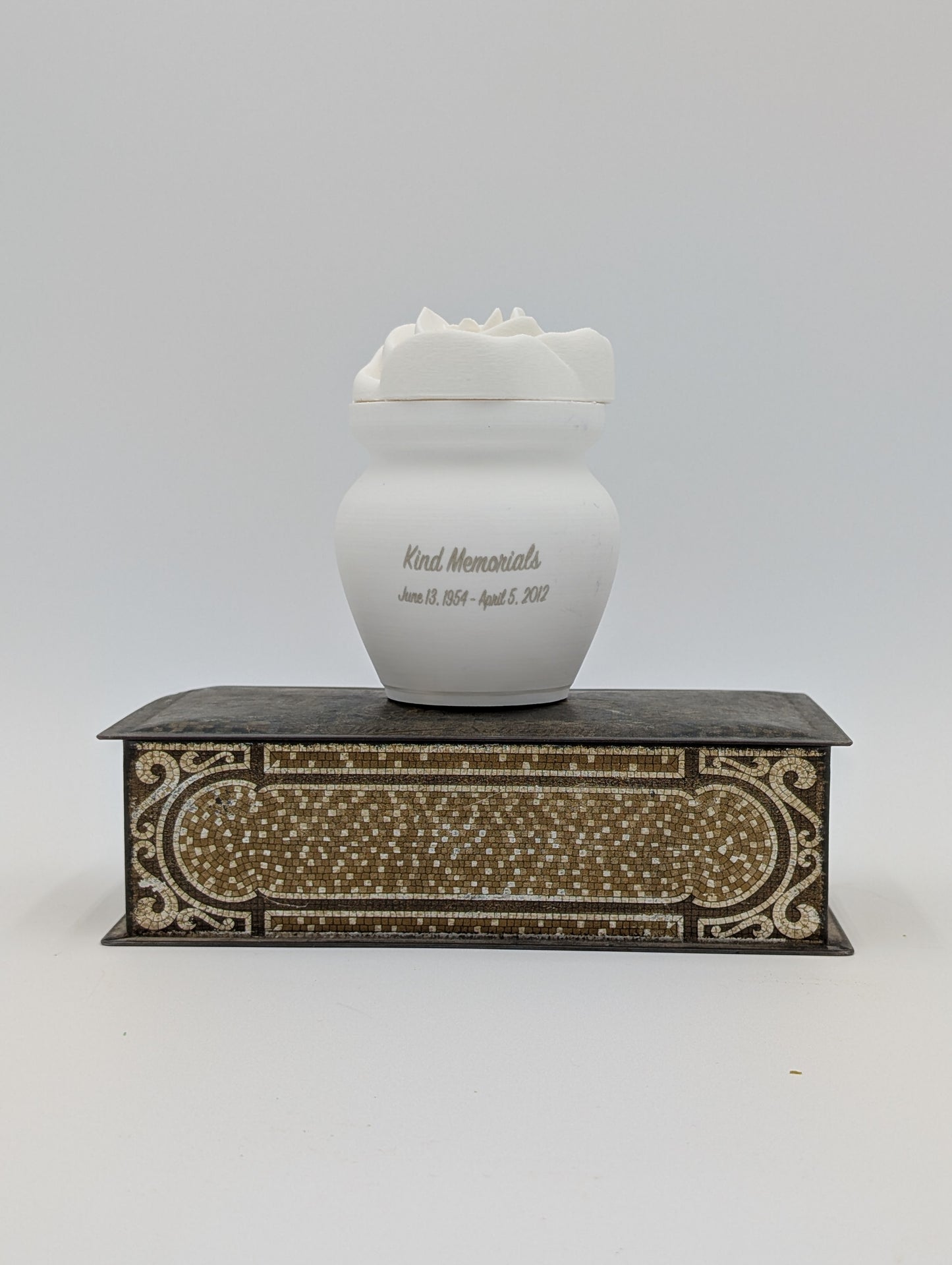 White Bio Urn with Rose Lid