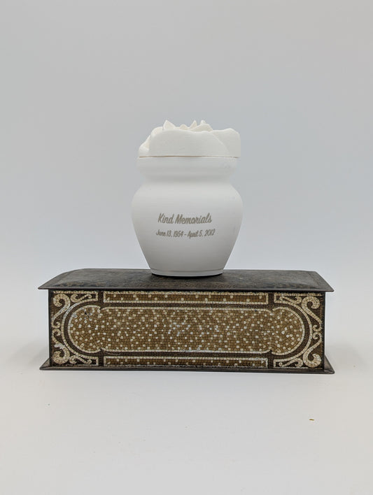 White Bio Urn with Rose Lid