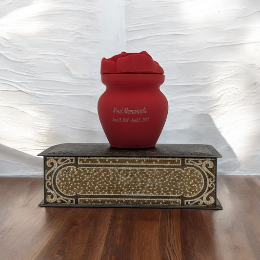 Red Bio Urn with Rose Lid