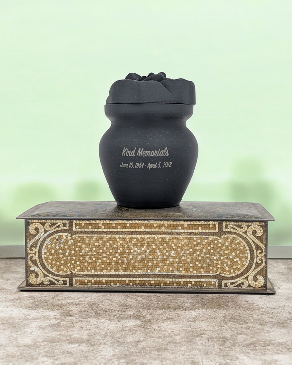Black Bio Urn with Rose Lid