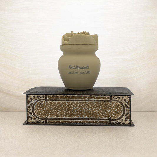 Beige Bio Urn with Rose Lid