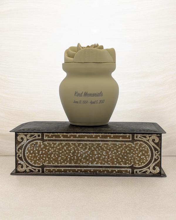 Beige Bio Urn with Rose Lid