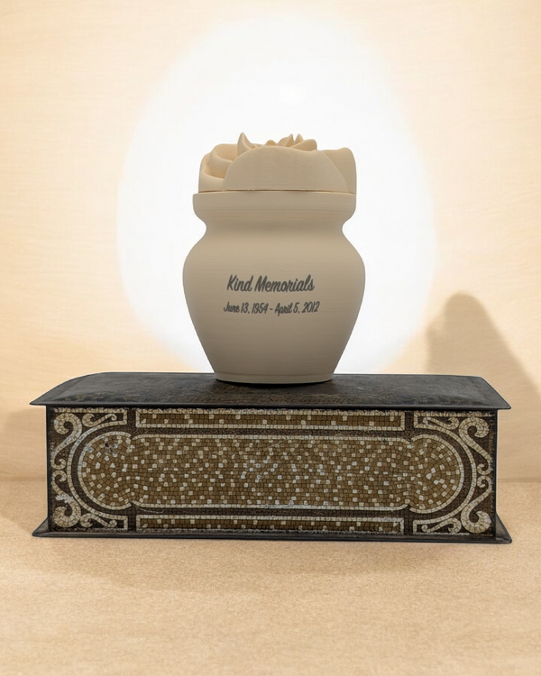 Cream Bio Urn with Rose Lid