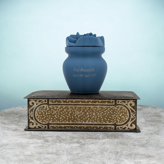 Stone Blue Bio Urn with Rose Lid