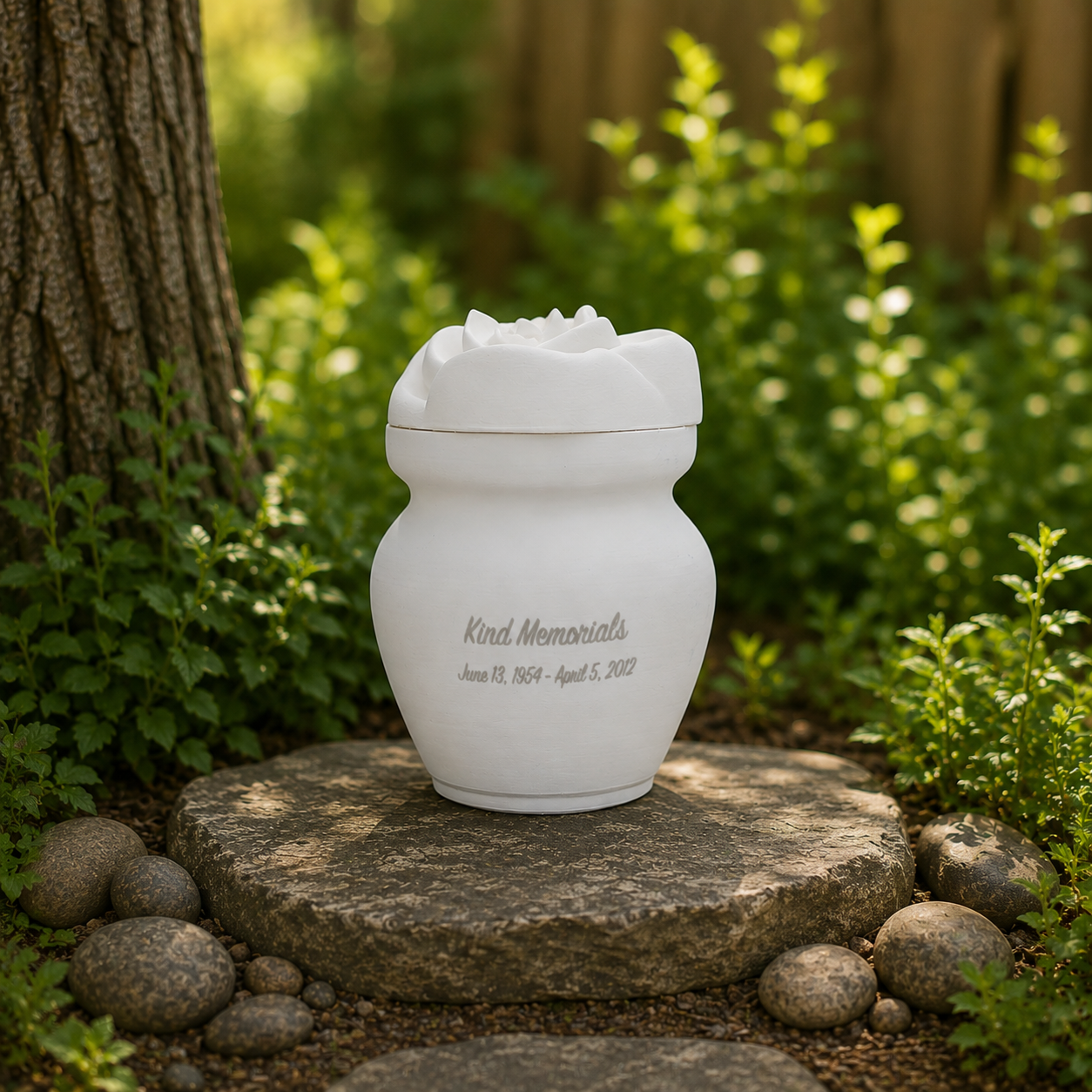 White Bio Urn with Rose Lid