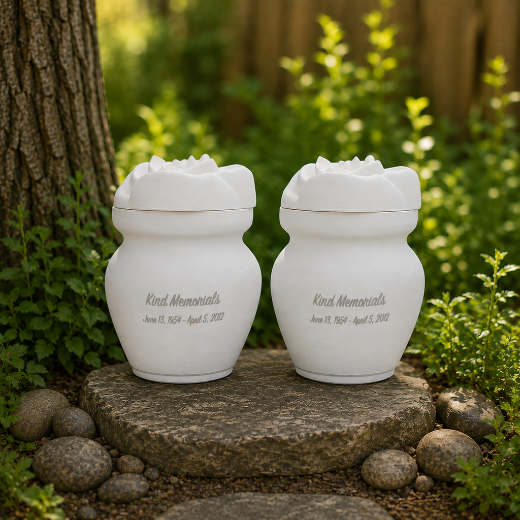 White Bio Urn with Rose Lid